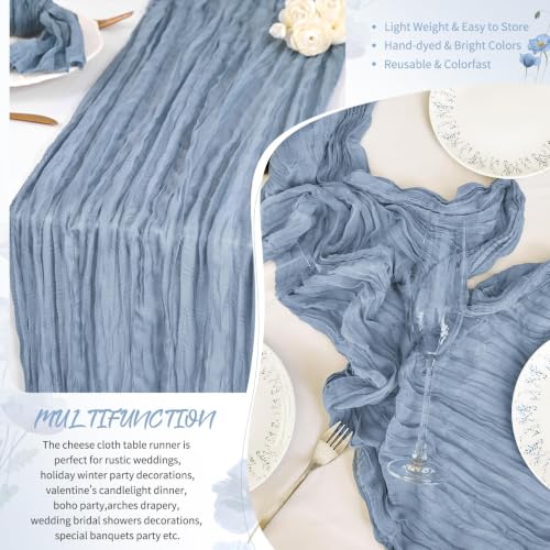 Showgeous 12 Pack Dusty Blue Cheesecloth Table Runners 17x108 Inches Boho Home Decor