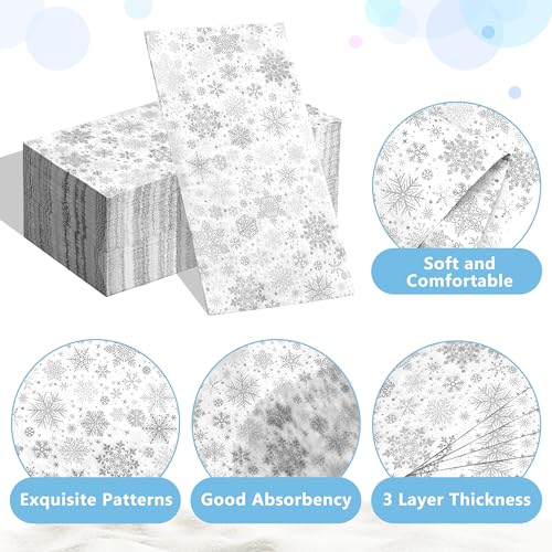 HLQHXWHZT Silver Snowflake Christmas Paper Napkins 100 Pcs Holiday Decor