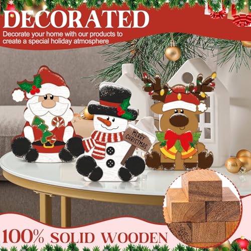 Merry Christmas Wooden Decorations Set - 3 Pcs Rustic Table Centerpieces