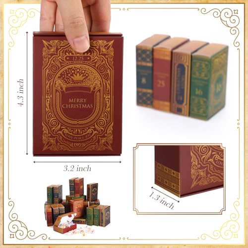 Feifeiya Vintage Christmas Advent Calendar Boxes 25 Pcs Book Shape DIY (Vintage)
