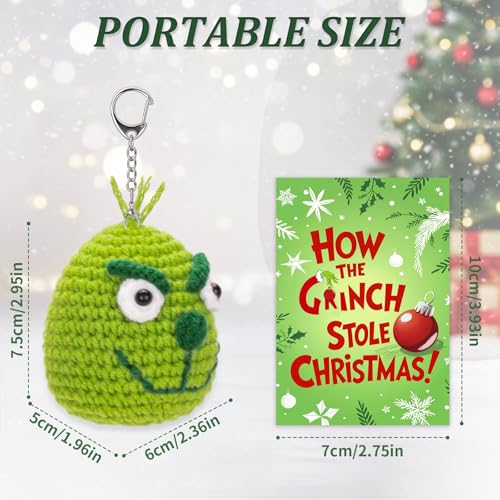 FunisFun Christmas Crochet Green Plush Ball with Keychain - Funny Handcrafted Holiday Ornament for Xmas Trees, Stocking Stuffers & Themed Party Decor