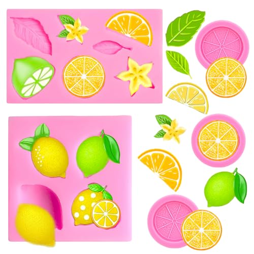 5 PCS Lemon Carambola Fondant Silicone Mold Fruit Silicone Molds Lemon Piece Leaf Cake Pop Molds for Chocolate Candy Cake Cupcake Polymer Clay Crafting Projects DIY Cake Decoration