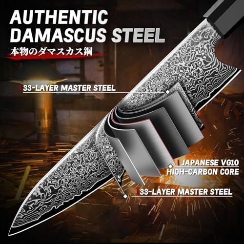 Damascus Knife Set 3 Pcs - VG10 Kitchen Knives with Octagonal Handles - 8.08"