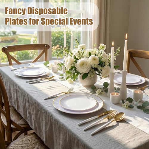DaYammi Gold Disposable Dinnerware Set with White Handles - 150Pcs, Elegant Party Wedding