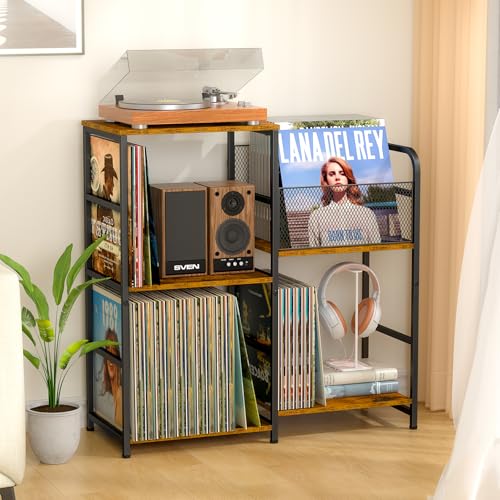 ThreeHio Record Player Stand with Vinyl Storage - Standard Edition, Holds 300+ Albums
