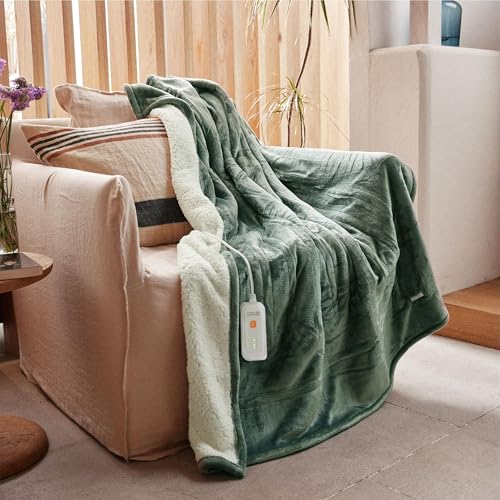 GOTCOZY Green Heated Throw Blanket 50x60in Soft Plush Electric Blanket