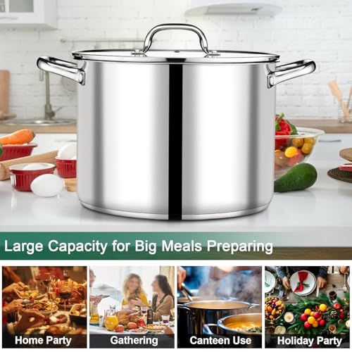 20 Qt Stainless Steel Stock Pot with Lid - Durable Cooking Soup Pot
