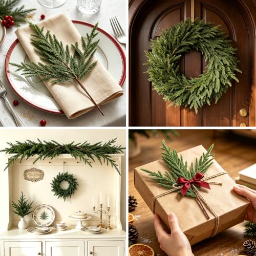 24Pcs Norfolk Pine Stems Real Touch 15" Artificial Christmas Branches