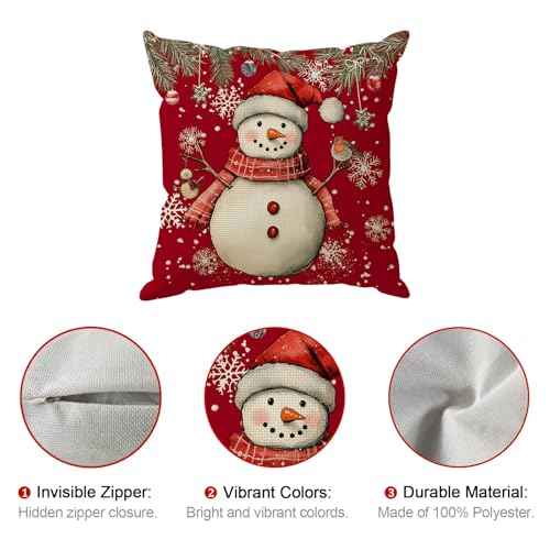 Merry Christmas Pillow Covers Snowman Trees Cookies Snowflakes Throw Pillow Cases Set of 4 Xmas Winter Decorations for Farmhouse Home Sofa Couch Cushion Cover Party Holiday Decor 18x18 Inch