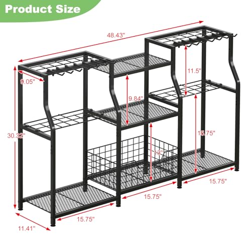 XXL Garden Tool Organizer Rack - Heavy Duty 3-Tier Yard Storage Tower with Hooks