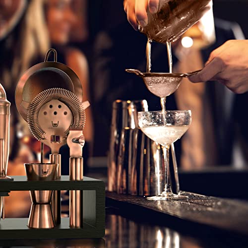 Highball & Chaser Bartender Kit with Espresso Bamboo Stand - Copper
