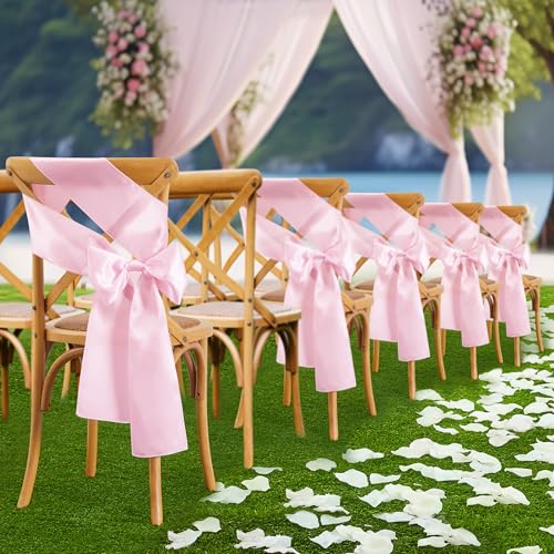 Pink Satin Chair Sashes 6 x 108 Inch - 50 Pack | Counfeisly Wedding Party Decor