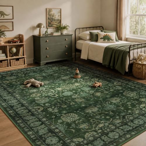 Carpelux 8x10 Green Area Rug - Washable Non-Slip Soft Living Room Carpet