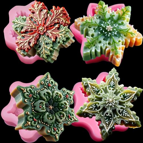 Pink Snowflake Silicone Mold for Christmas Candles Soaps & Chocolates - 4 Pack