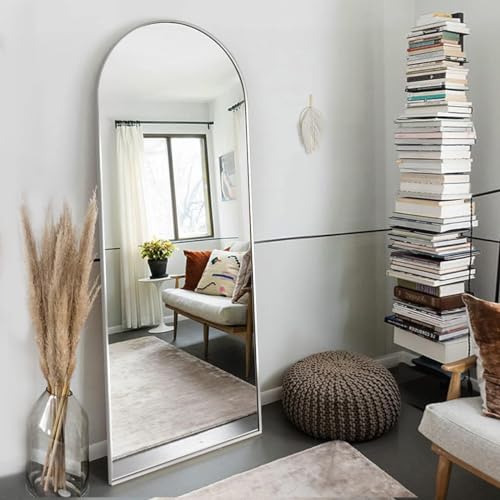 Full Length Arched Floor Mirror 64x21 Inches - White Frame