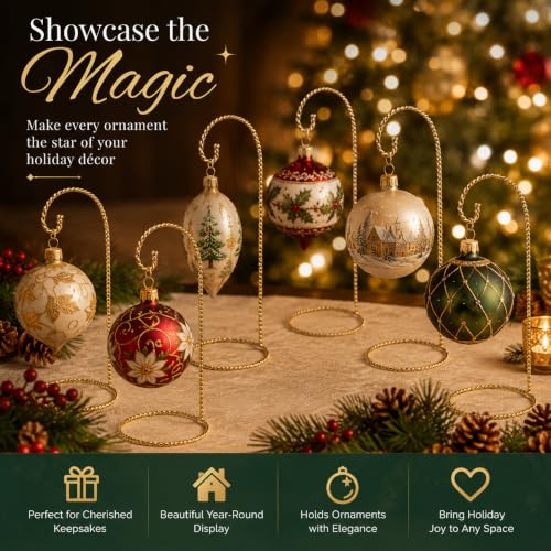 8 Pack Brass Christmas Ornament Display Stands - 9 Inch Metal Holders for Holiday Decor