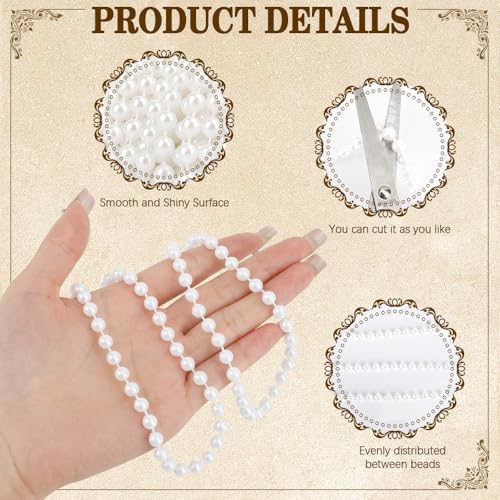 Pearl Beads Garland, 6mm String of Pearls, 82FT Pearl Garland for Christmas Tree, Christmas Faux Pearls Strand Roll for DIY Craft Xmas Wedding Party Supplies Flowers Decoration (White)