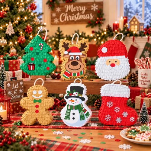 FNTSILN Christmas Mini Piñata Set 6 Pcs with Greeting Card - Holiday Party Decor, Model: Christmas Mini Piñata 1