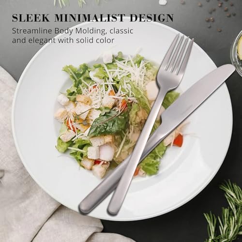 KINGSTONE 40-Piece Matte Silver Flatware Set for 8 - Modern Stainless Steel Cutlery