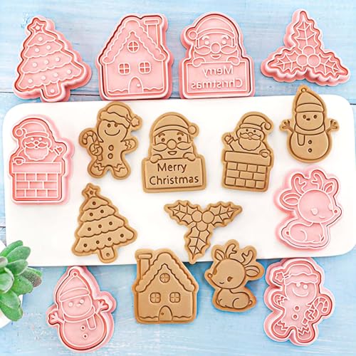 Lutoku 8 Piece Mini Christmas Cookie Cutters & Stamp Set - Xmas Theme (Christmas-3)
