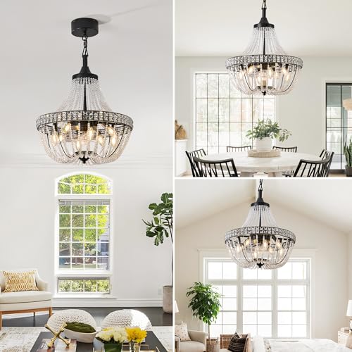20-Inch Boho Ceiling Fan with Crystal Beads, Black Modern Decor