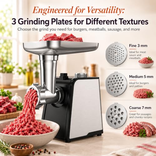 Electric Meat Grinder 3200W with Sausage Tubes & Kubbe Kit - Black