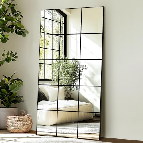 Delma 28x55 Black Window Pane Full Length Wall Mirror - Modern Home Decor