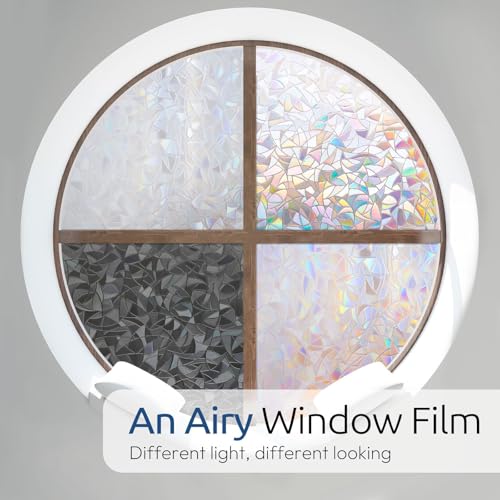 Rabbitgoo Rainbow Window Privacy Film 35.4x157.4 Inches - Clear, Stained Glass Cling with UV Block