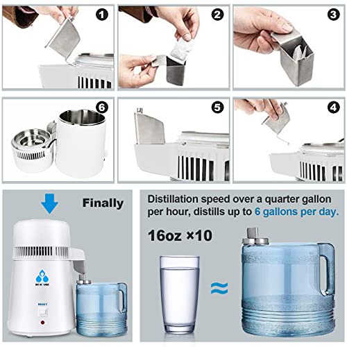 White DC HOUSE 1 Gallon Water Distiller Machine, 750W Countertop Purifier