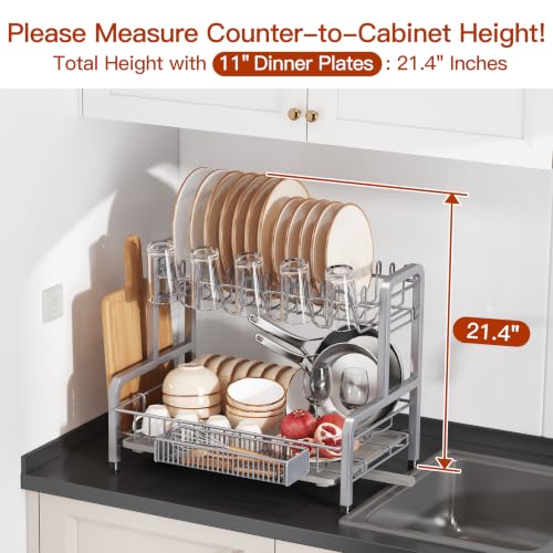 BOOSINY 2-Tier Stainless Steel Dish Drying Rack Silver 12.4"D x 17.1"W x 14.2"H