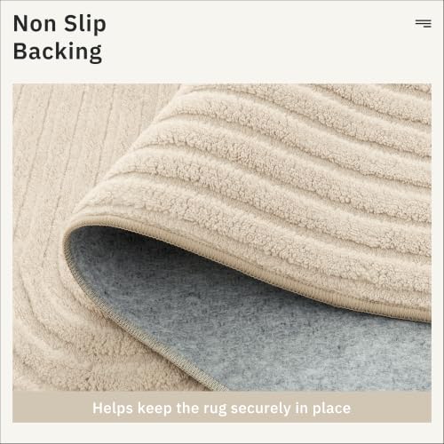 8x10 Beige Washable Area Rug with High-Low Pile for Living Room - Modern Geometric Design