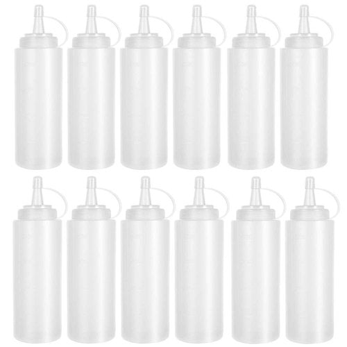12 Pack 8 oz Plastic Squeeze Bottles Multipurpose Squirt Bottles for Ketchup,Condiments,BBQ Sauce,Dressing,Barbecue,Grilling,Crafts,Syrup and More