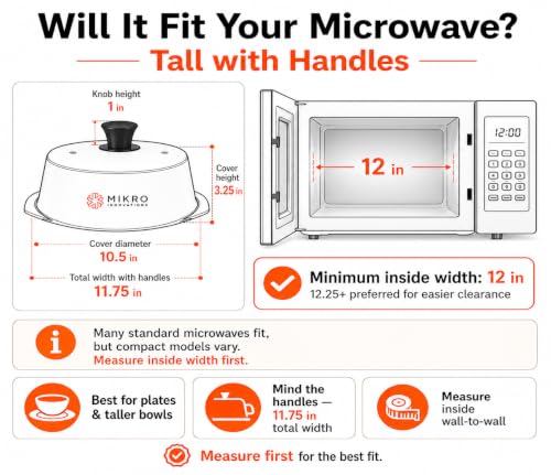 Black Microwave Glass Splatter Cover - 10.5in Food Safe BPA-Free Lid with Silicone Handle