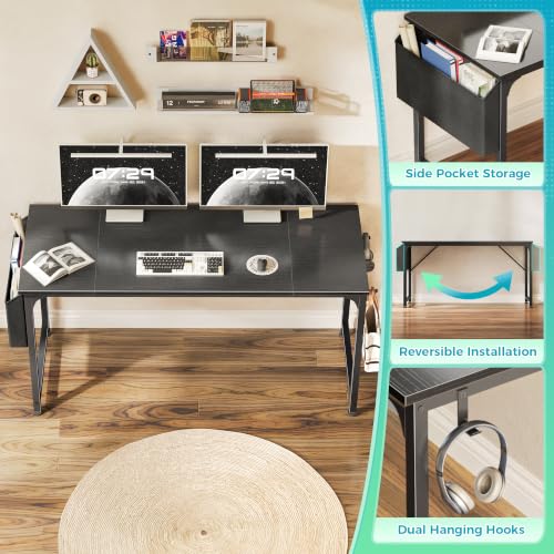 55-Inch Computer Desk with Fabric Storage Bag - Black Modern Workstation