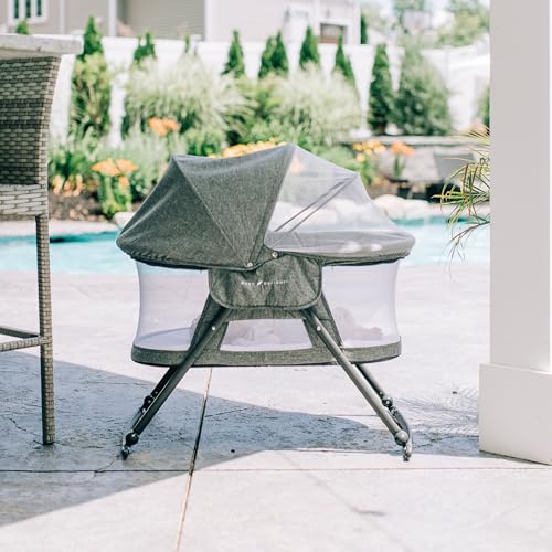 Go With Me Slumber Deluxe Portable Rocking Bassinet with Canopy - Charcoal Tweed