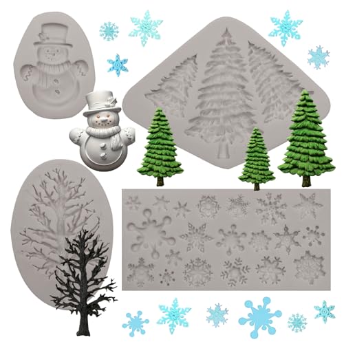 Christmas Silicone Mold Set for Cake Decoration Snowflakes Snowman 4pcs