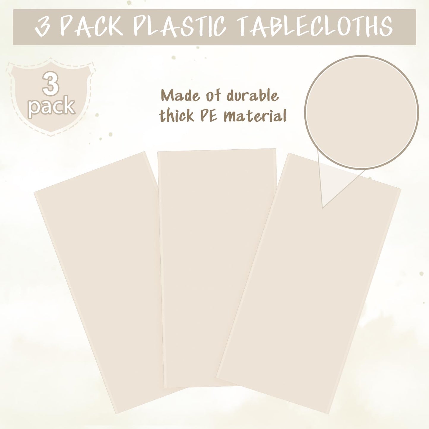 YIDAKO 3Pcs Beige Tablecloths for Rectangle Tables,Disposable Plastic Ivory Table Cloth,Waterproof Cream Table Cover for Birthdays Weddings Anniversary Party Decorations,54 x 108 Inch