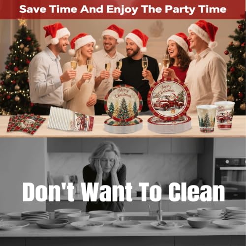 Hiboss Christmas Party Supplies 104 pcs Santa & Snowman Disposable Tableware - Variation 03