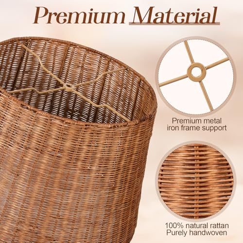 Kittmip 13" Top x 16" Bottom x 11" Slant Rattan Spider Lampshade Handwoven Boho Decor