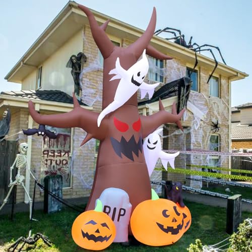 12 Ft Halloween Inflatable Tree with Pumpkins Ghosts and LED Lights Outdoor Decor