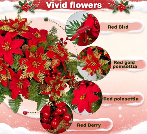 Artificial Cemetery Flowers Christmas Poinsettia 3-Piece Memorial Set