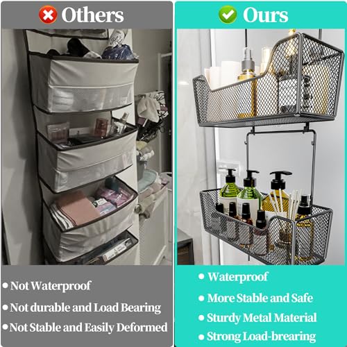 HapiRm Black Over The Door Organizer with 4 Large Metal Baskets & Adjustable Hooks