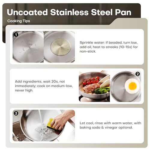 Kordichef 12 Inch Stainless Steel Frying Pan with Lid - Healthy, Induction Compatible Skillet
