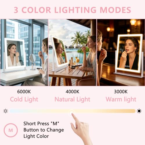 White Lighted Vanity Mirror 16.7x13.2 inch with 3 Color Modes & Dimmable Lights