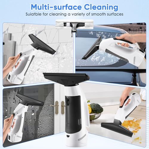 Oqioprd White Cordless Window Vacuum Squeegee 3-in-1 Electric Cleaner with 2200Pa Suction