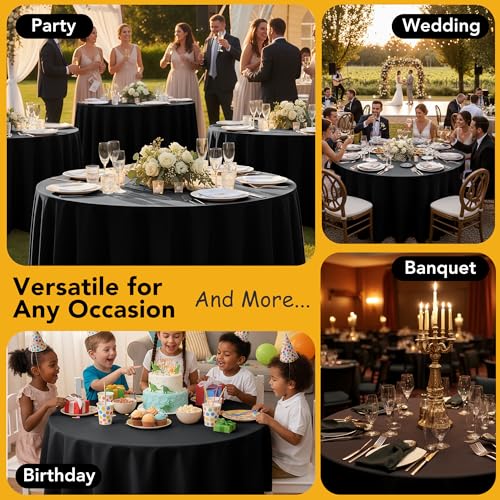 Dailyset 10-Pack Black Round Tablecloths 108 Inch for 4-5 Ft Tables - Wrinkle & Spill Resistant Polyester