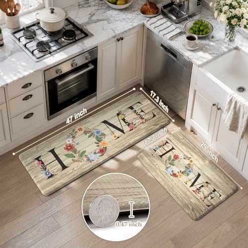 KIMODE Anti-Fatigue Kitchen Floor Mats 2-Pack - Cushioned Waterproof Rugs for Cooking & Standing Comfort