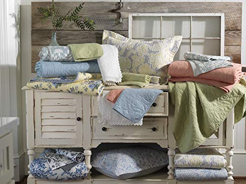 Laura Ashley Twin Quilt Set with Reversible Patchwork Paisley Design, Blue, 100% Cotton Bedding