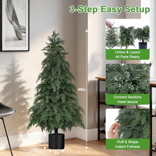2-Pack Fake Cypress Topiary Trees with Pot, 4ft UV-Resistant Indoor Outdoor