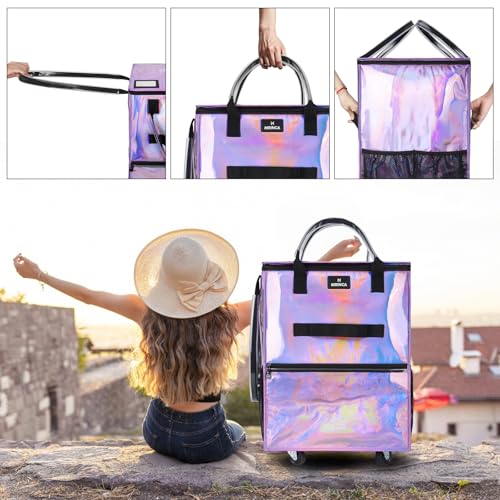 MRINCA Gradient Purple 70L Foldable Rolling Grocery Bag on Wheels with 6 Pockets